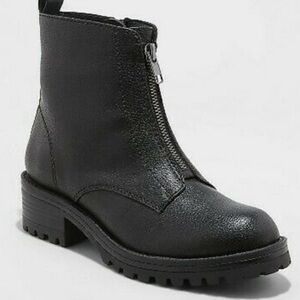 Universal Thread Black Combat Boots with Silver Zipper Front 7